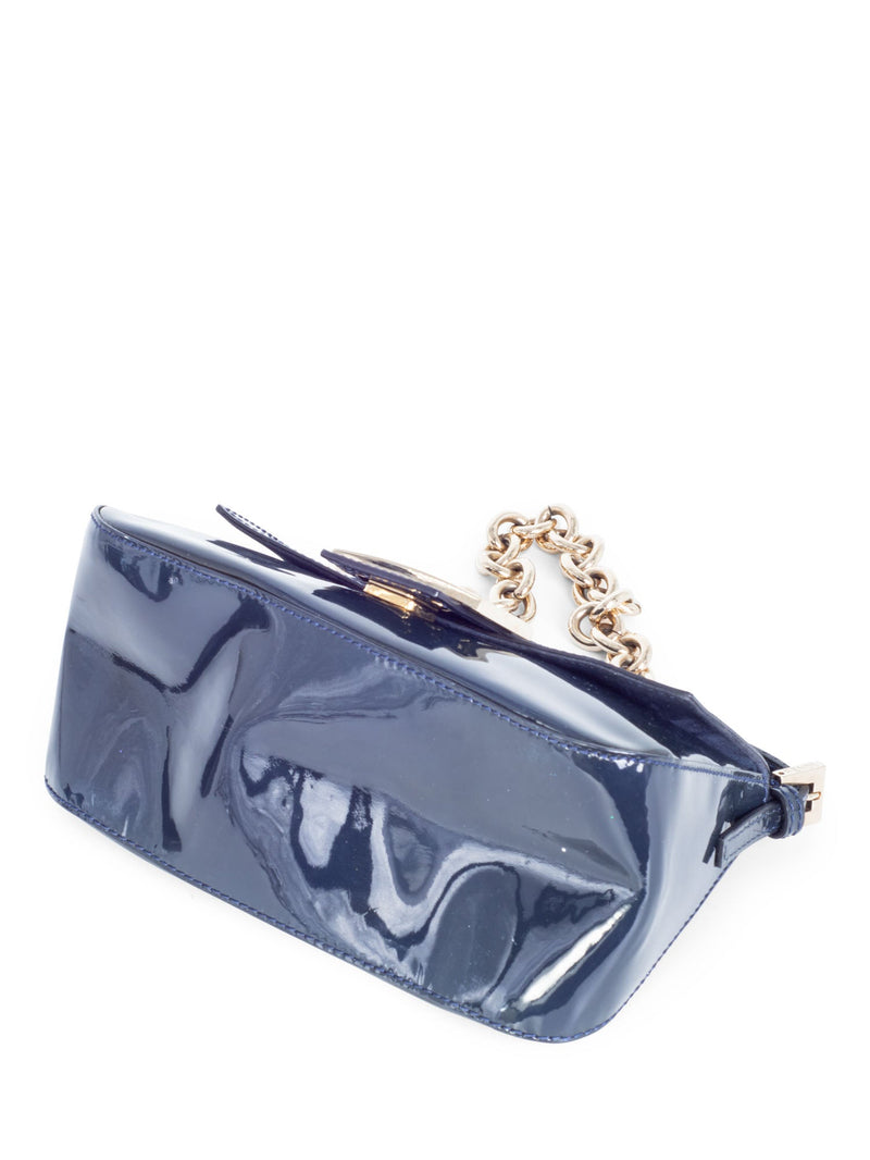 Fendi FF Logo Patent Leather Mini Flap Bag Navy Blue-designer resale