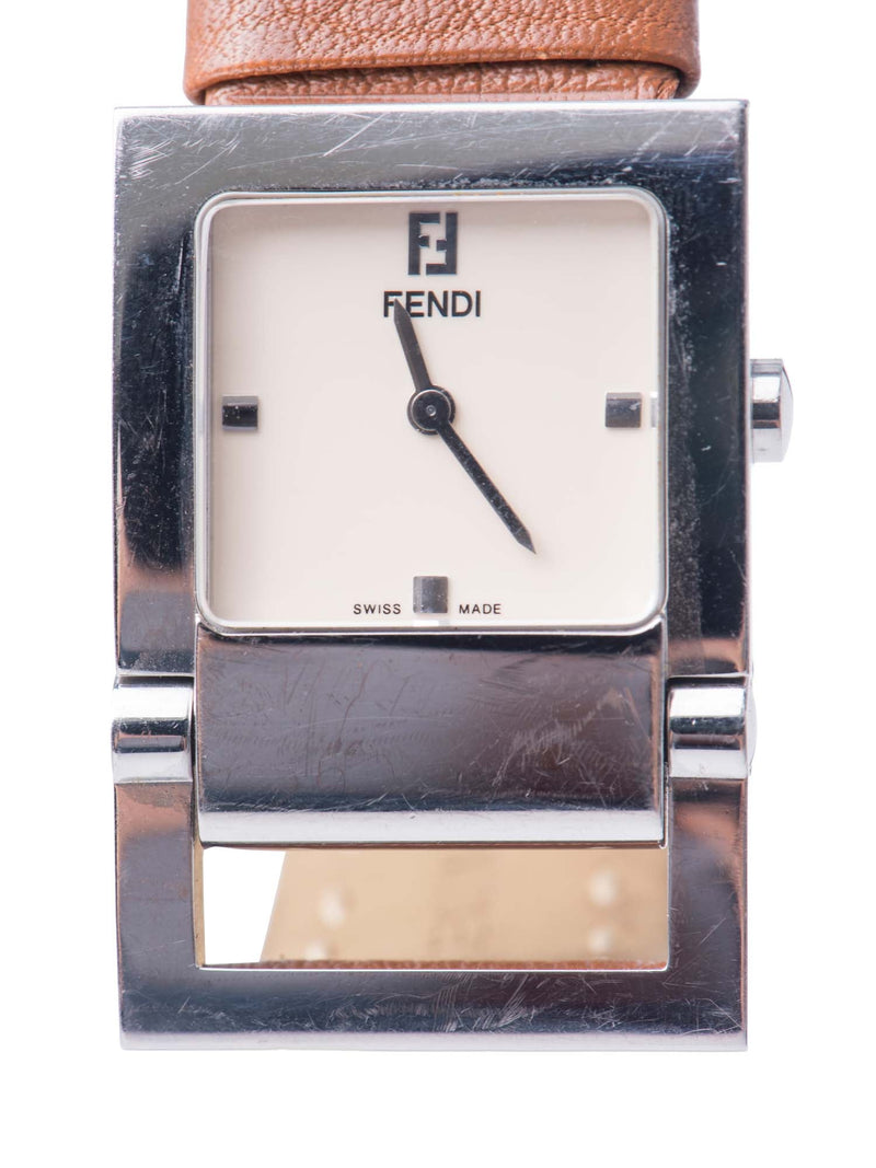 Fendi FF Logo Salleria Leather Watch Brown-designer resale