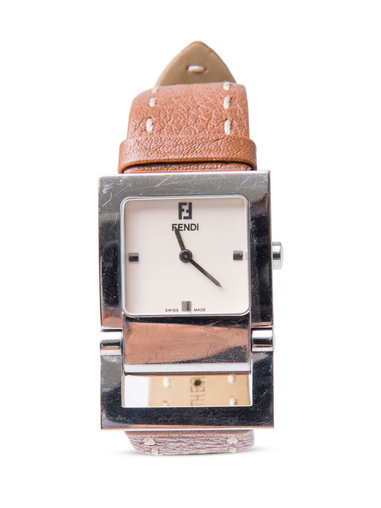 Fendi FF Logo Salleria Leather Watch Brown-designer resale