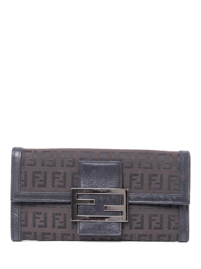 Fendi FF Zucca Flap Wallet Black Silver-designer resale