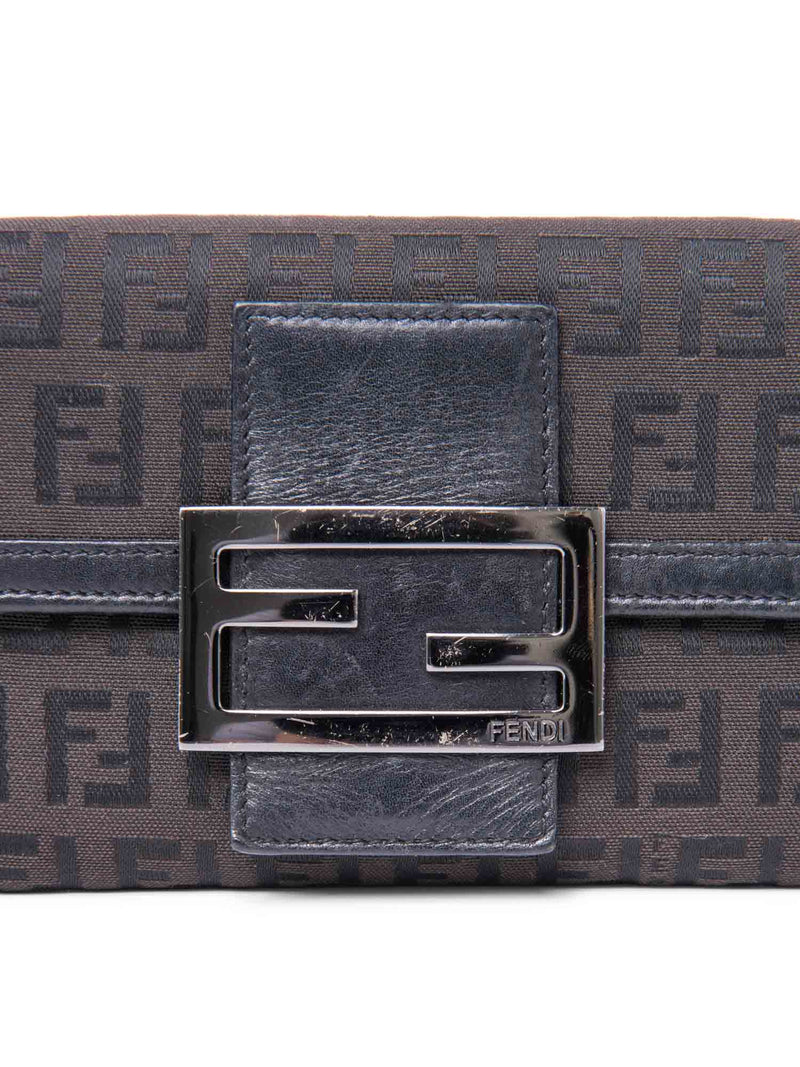 Fendi FF Zucca Flap Wallet Black Silver-designer resale