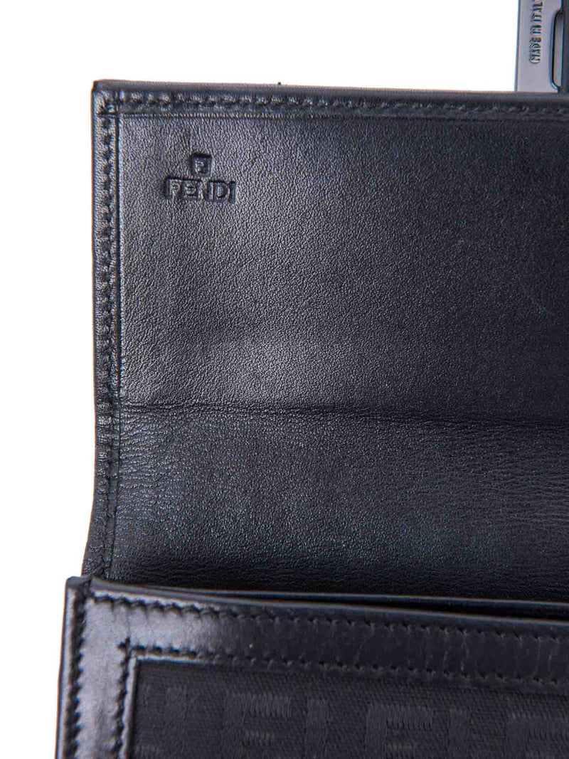 Fendi FF Zucca Flap Wallet Black Silver-designer resale