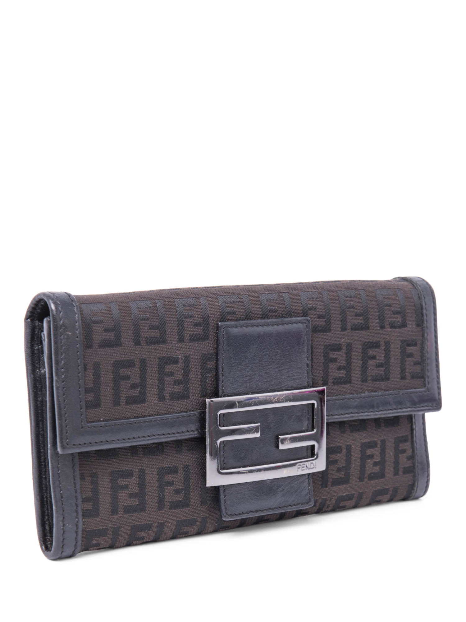 Fendi FF Zucca Flap Wallet Black Silver-designer resale