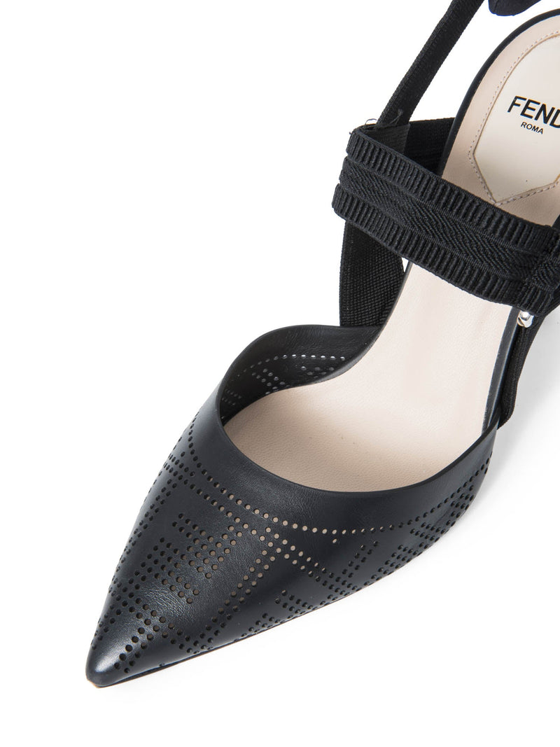 Fendi FF Zucca Leather Perforated Heels Black-designer resale