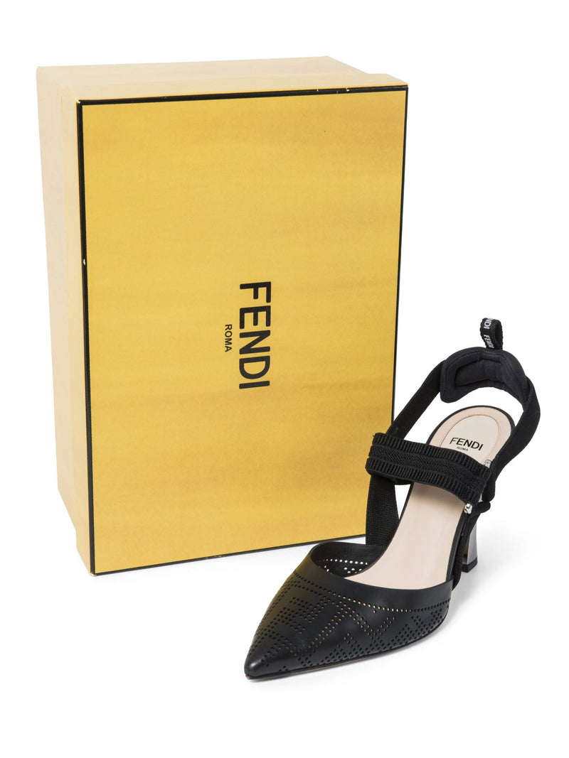 Fendi FF Zucca Leather Perforated Heels Black-designer resale