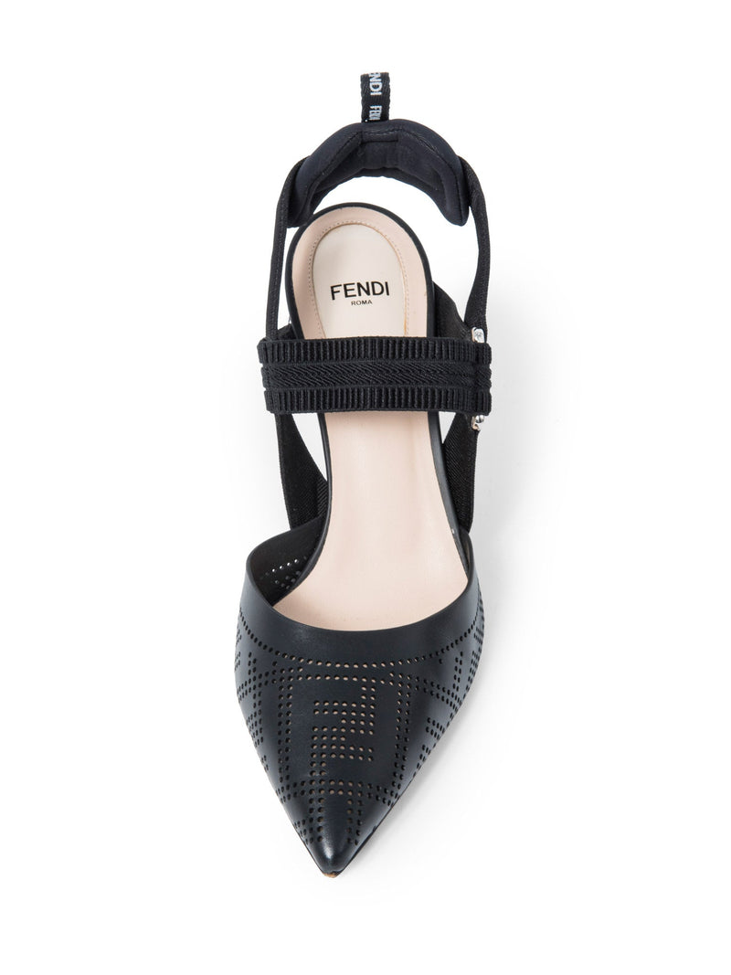 Fendi FF Zucca Leather Perforated Heels Black-designer resale