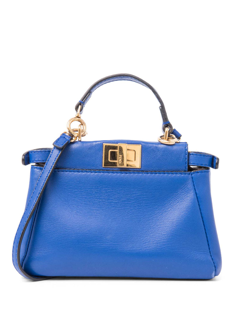 Fendi Leather Micro Peekaboo Messenger Bag Blue-designer resale