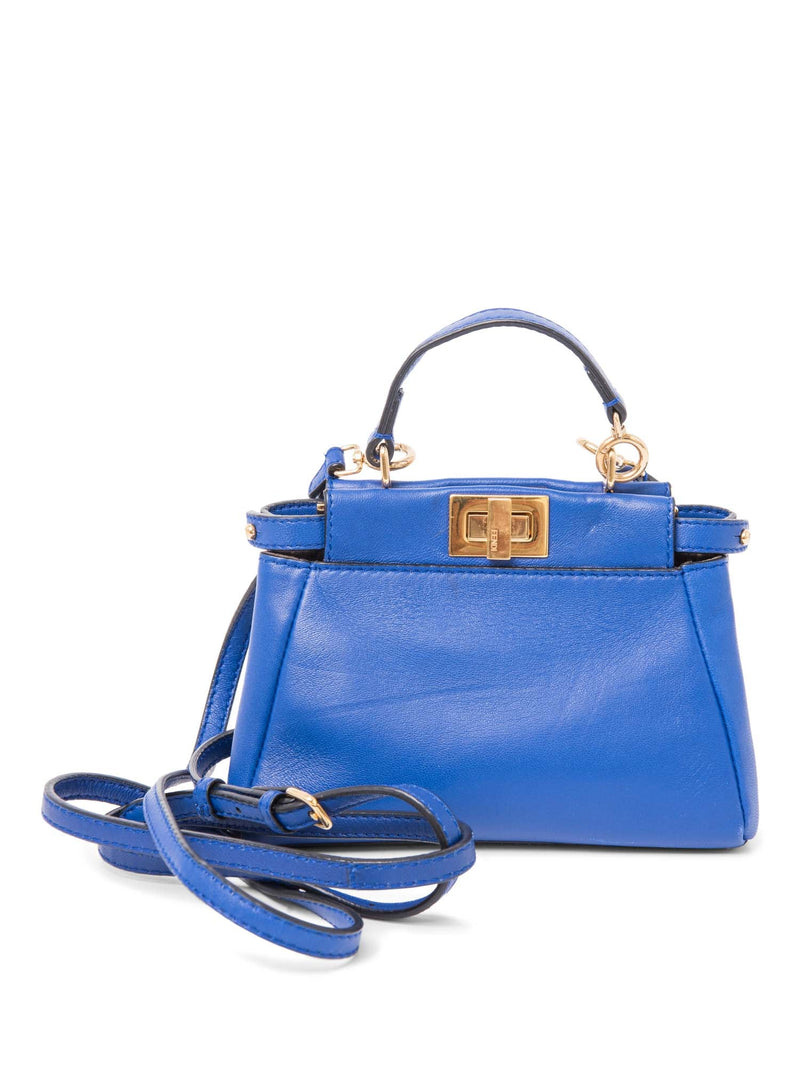 Fendi Leather Micro Peekaboo Messenger Bag Blue-designer resale