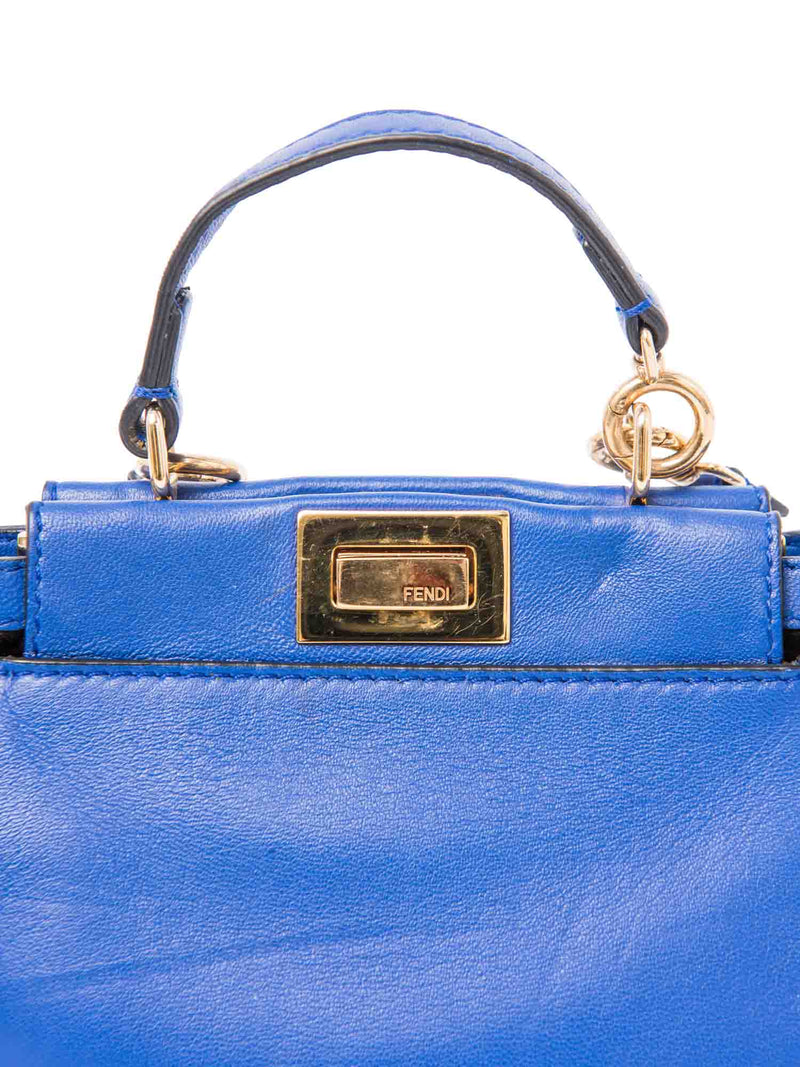 Fendi Leather Micro Peekaboo Messenger Bag Blue-designer resale