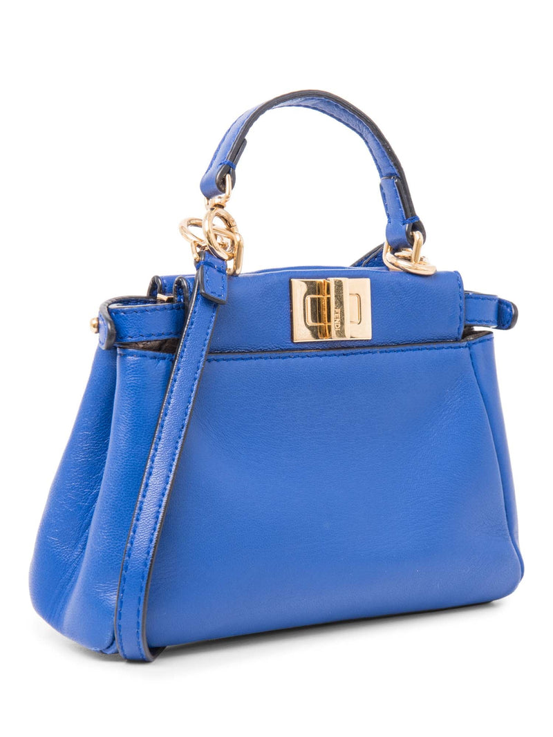 Fendi Leather Micro Peekaboo Messenger Bag Blue-designer resale