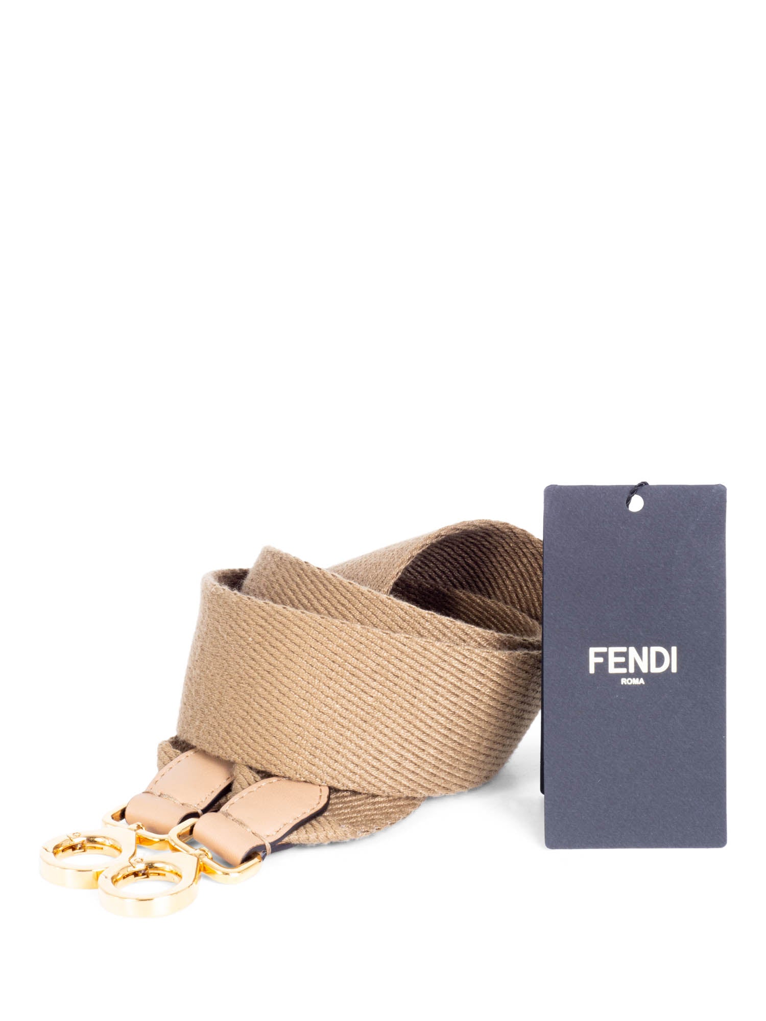 Fendi Logo Canvas Bag Strap Beige Gold-designer resale