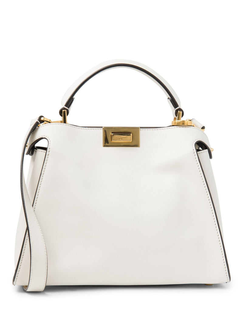 Fendi Logo Leather Top Handle Pekaboo Bag White-designer resale