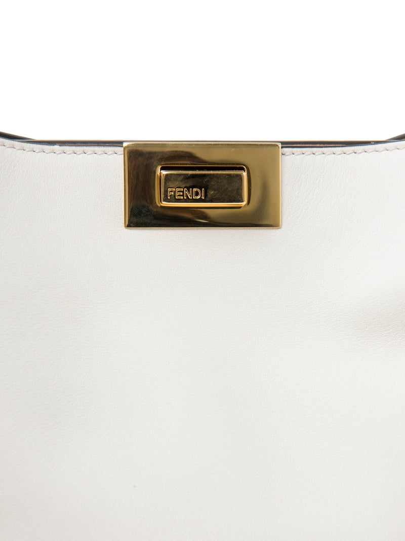 Fendi Logo Leather Top Handle Pekaboo Bag White-designer resale