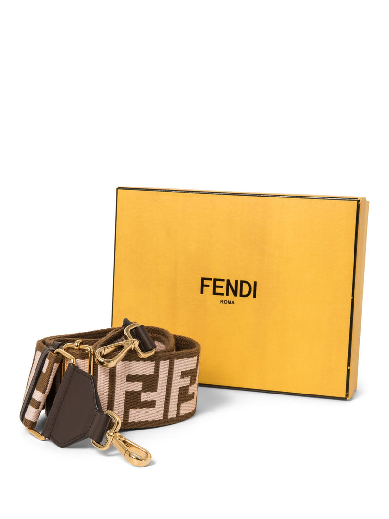 Fendi Logo Leather Zucca Wide Strap Brown Pink-designer resale