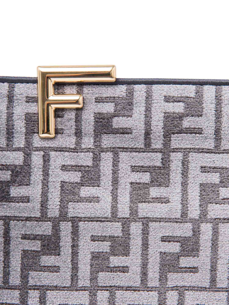 Fendi Unisex Zucca Zippered Large Clutch Grey Gold-designer resale