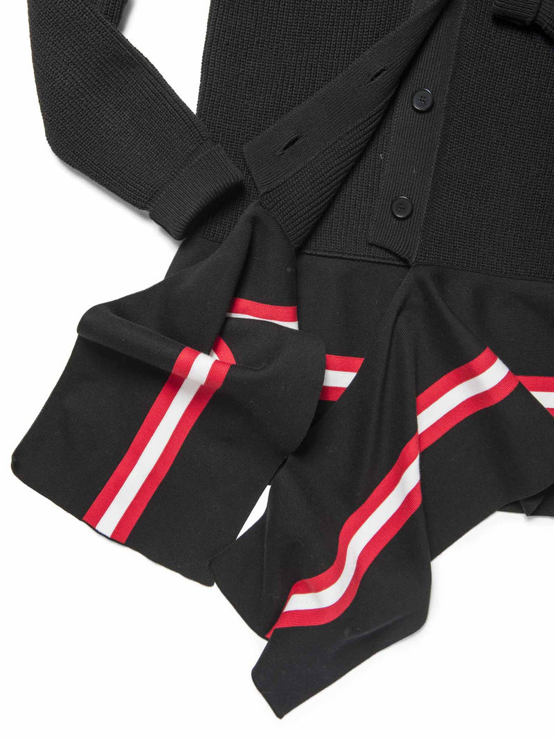 Givenchy Cotton Knit Asymetrical Web Stripe Cardigan Black Red White-designer resale