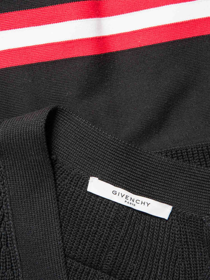 Givenchy Cotton Knit Asymetrical Web Stripe Cardigan Black Red White-designer resale