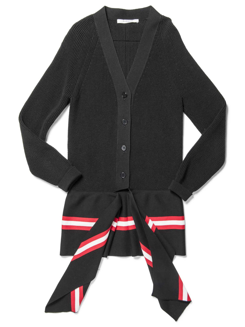 Givenchy Cotton Knit Asymetrical Web Stripe Cardigan Black Red White-designer resale