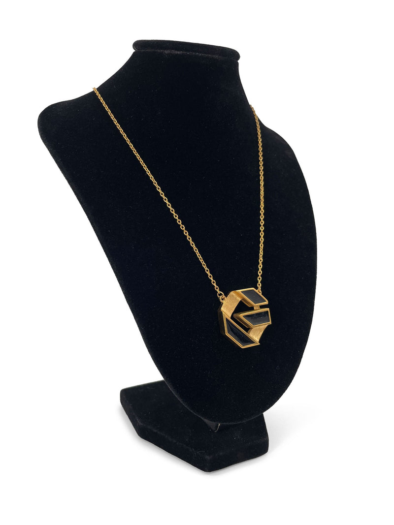 Givenchy G Logo 24K Gold Plated Geometric Pendant Necklace-designer resale