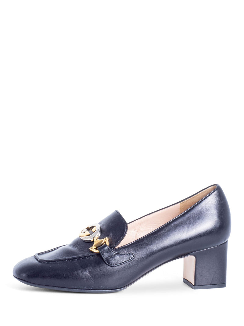 Gucci GG Logo Buckle Leather Block Heel Oxford Shoes Black-designer resale