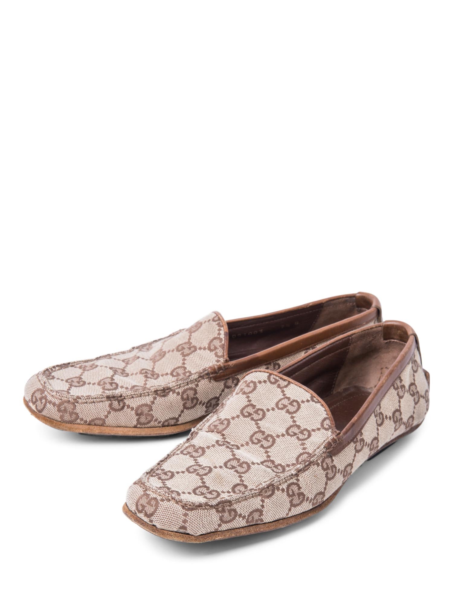 Gucci GG Logo Canvas Loafers Brown