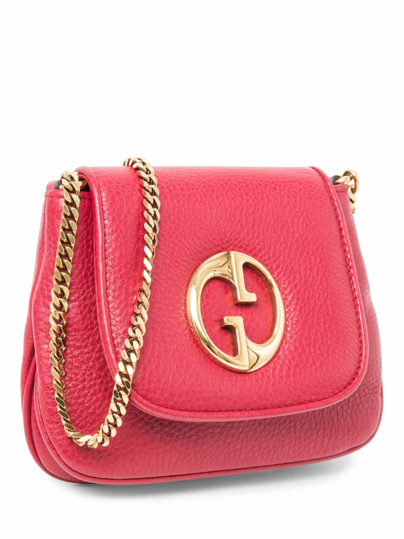 Gucci GG Logo Leather Flap Messenger Bag Red Gold-designer resale