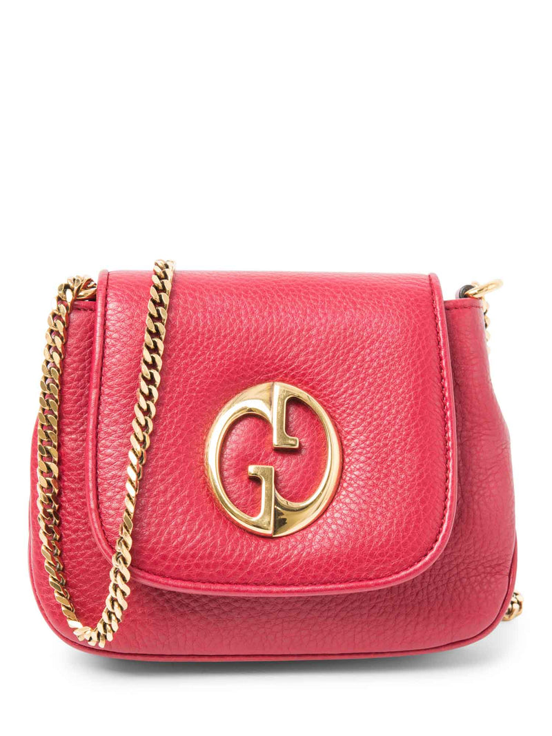 Gucci GG Logo Leather Flap Messenger Bag Red Gold-designer resale