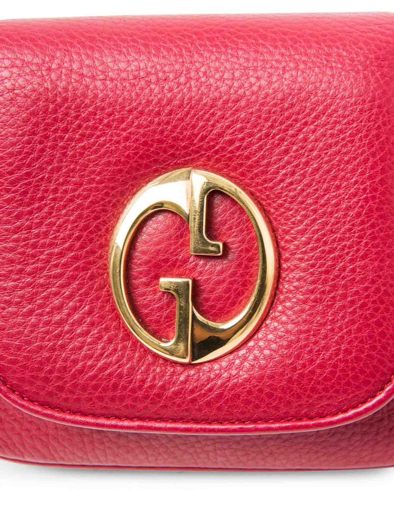 Gucci GG Logo Leather Flap Messenger Bag Red Gold-designer resale