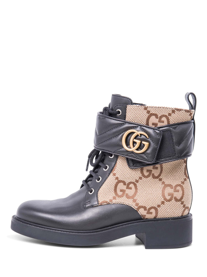 Gucci GG Logo Leather Marmont Moto Boots Black Brown-designer resale