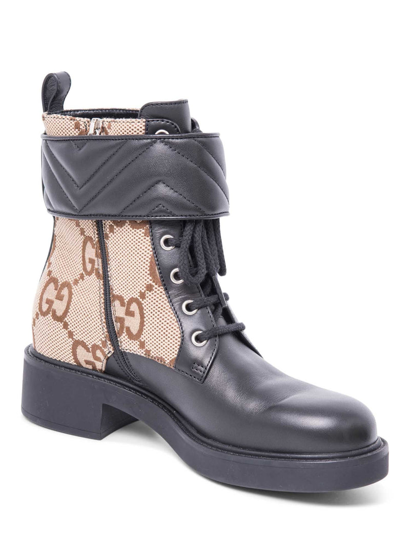 Gucci GG Logo Leather Marmont Moto Boots Black Brown-designer resale