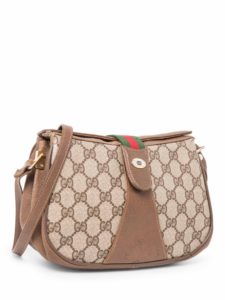 Gucci GG Logo Webstripe Messenger Bag Brown-designer resale