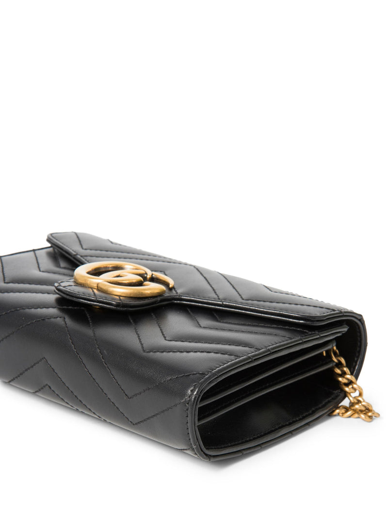 Gucci GG Marmont Leather Mini Flap Bag Black Gold-designer resale