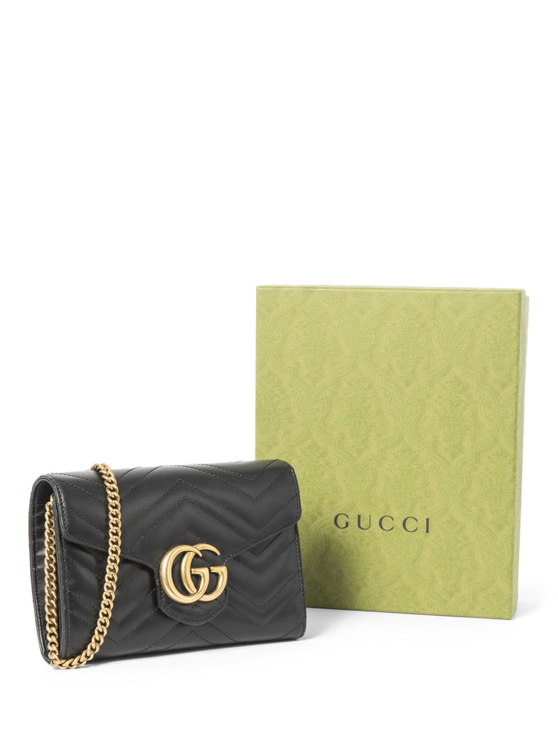 Gucci GG Marmont Leather Mini Flap Bag Black Gold-designer resale