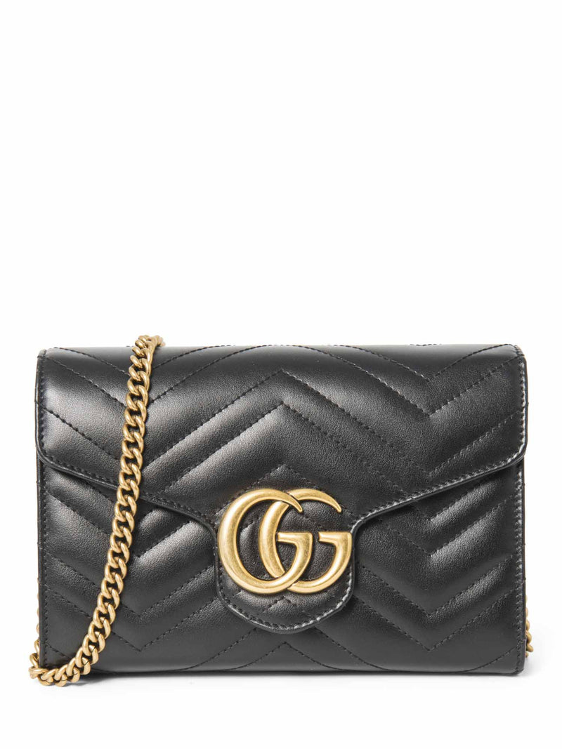 Gucci GG Marmont Leather Mini Flap Bag Black Gold-designer resale