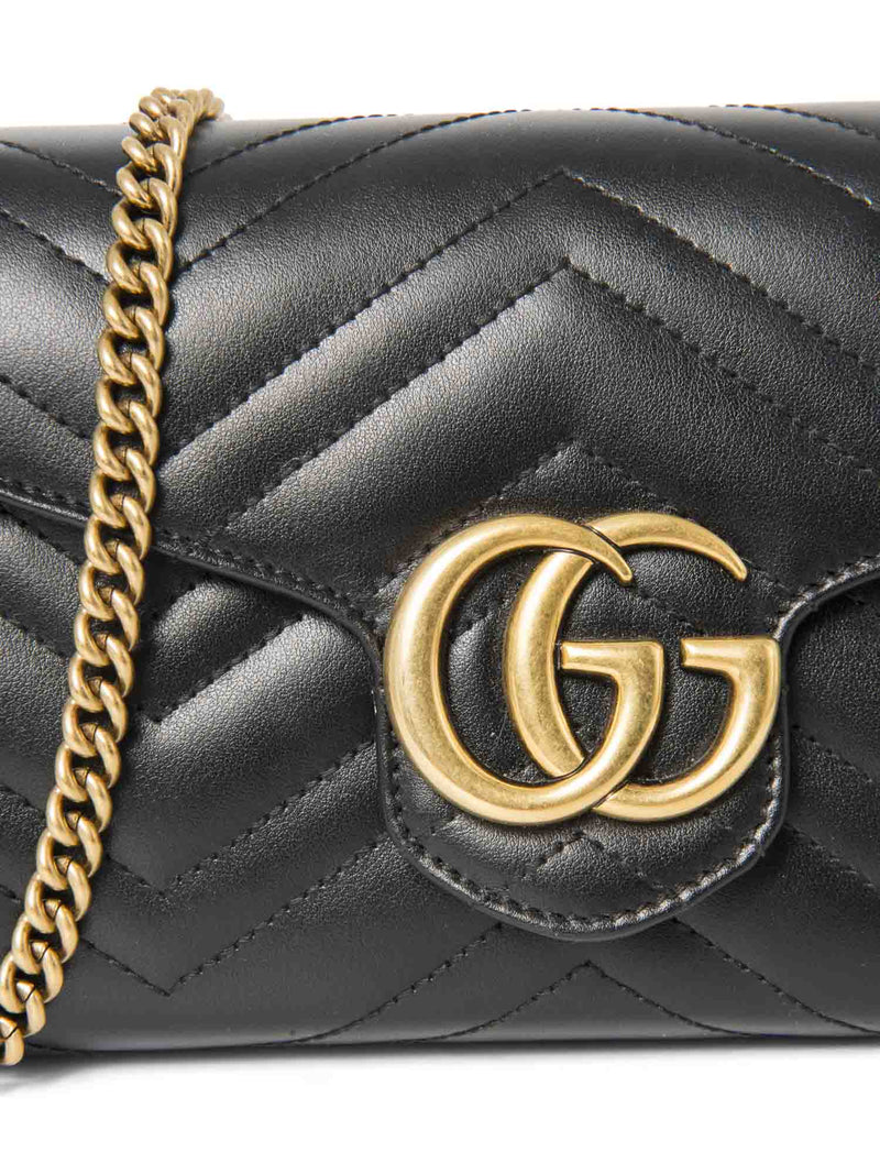 Gucci GG Marmont Leather Mini Flap Bag Black Gold-designer resale