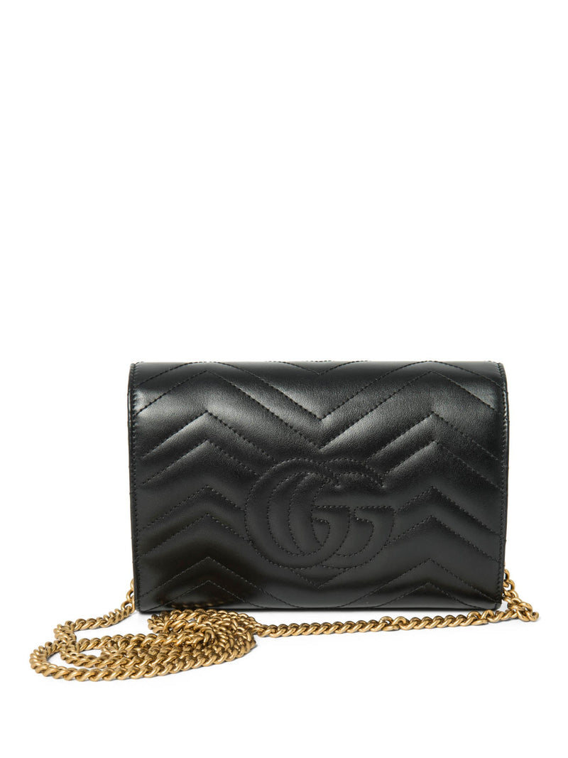 Gucci GG Marmont Leather Mini Flap Bag Black Gold-designer resale