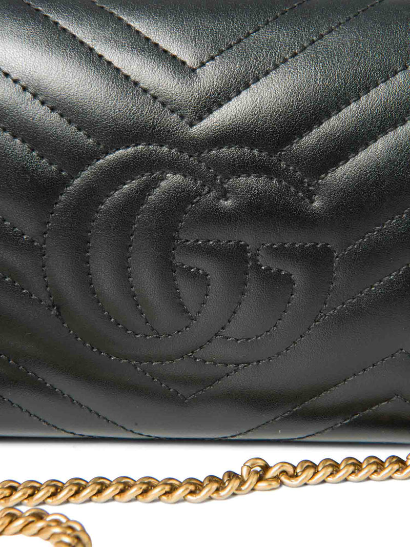 Gucci GG Marmont Leather Mini Flap Bag Black Gold-designer resale