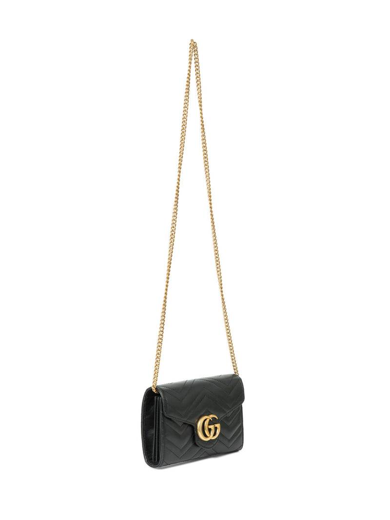 Gucci GG Marmont Leather Mini Flap Bag Black Gold-designer resale