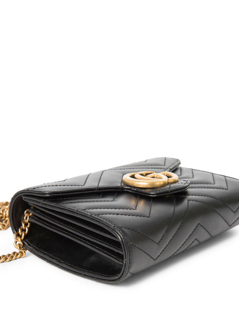 Gucci GG Marmont Leather Mini Flap Bag Black Gold-designer resale