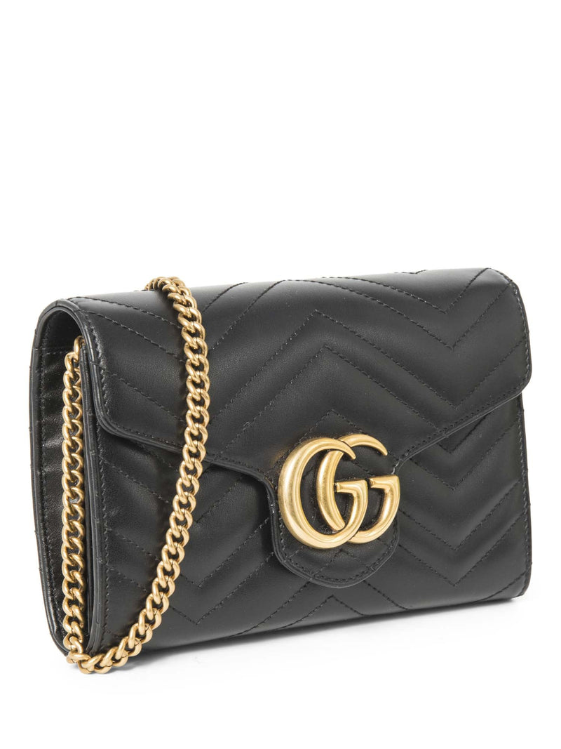 Gucci GG Marmont Leather Mini Flap Bag Black Gold-designer resale