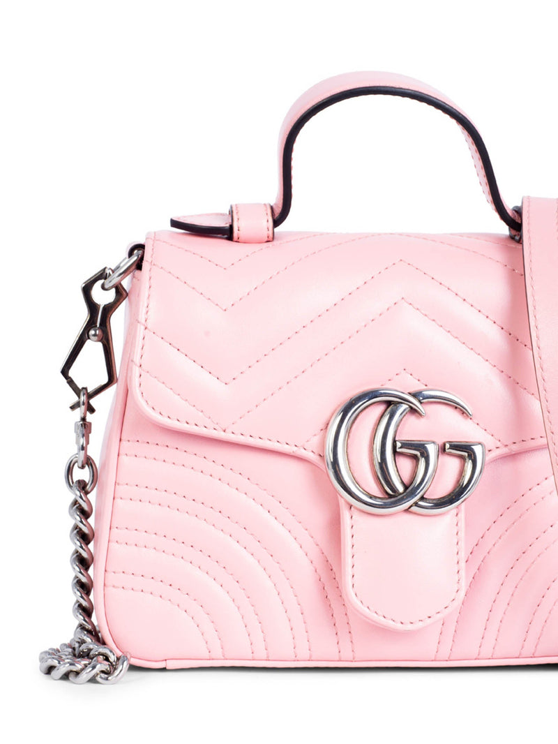 Gucci GG Marmont Leather Mini Top Handle Messenger Bag Pink-designer resale