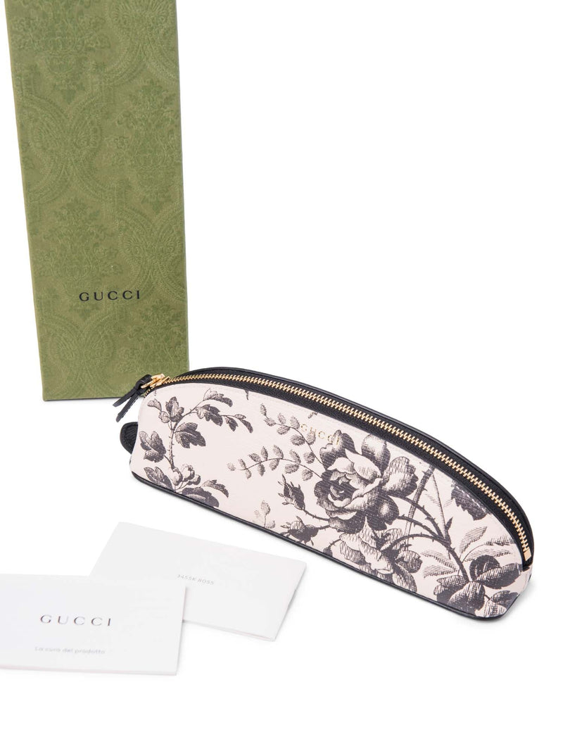 Gucci Logo Leather Floral Clutch Ivory Black-designer resale