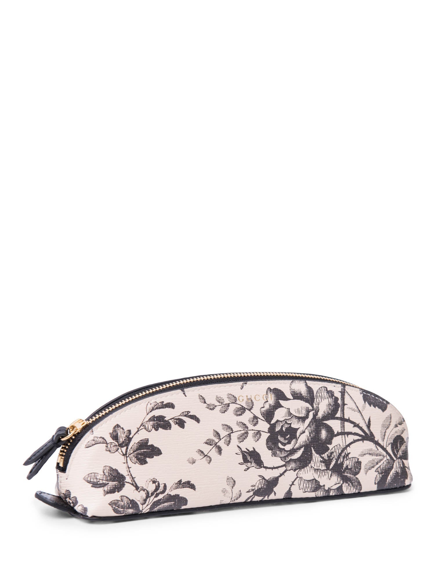 Gucci Logo Leather Floral Clutch Ivory Black-designer resale