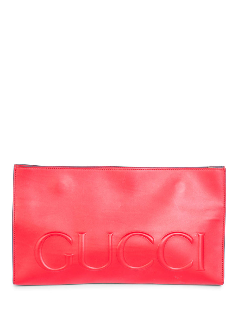 Gucci Logo Leather Large Clutch Red-designer resale