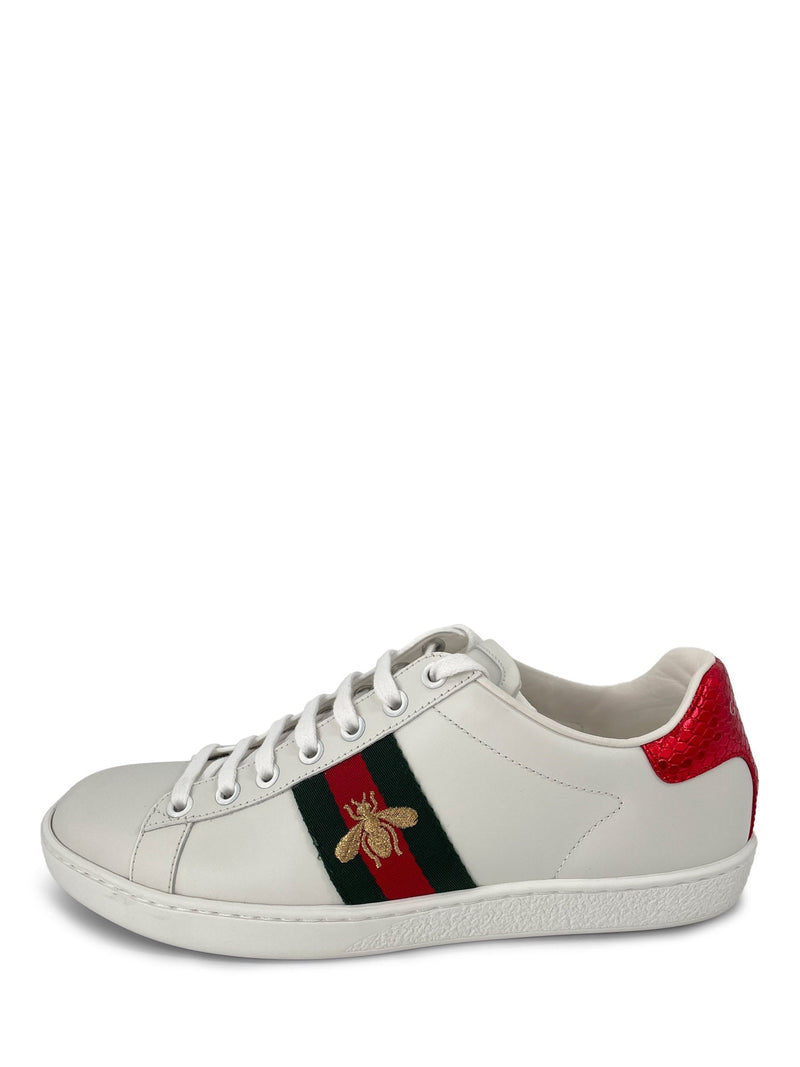 Gucci Logo Leather Web Stripe Bee Sneakers White-designer resale