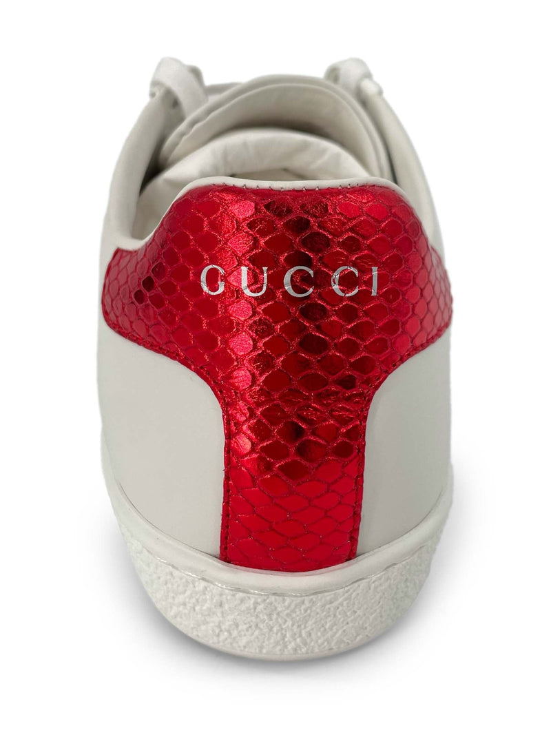 Gucci Logo Leather Web Stripe Bee Sneakers White-designer resale