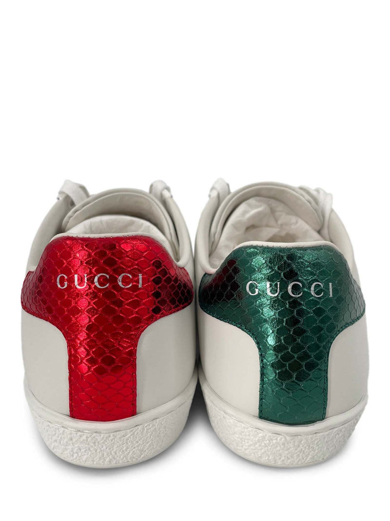 Gucci Logo Leather Web Stripe Bee Sneakers White-designer resale