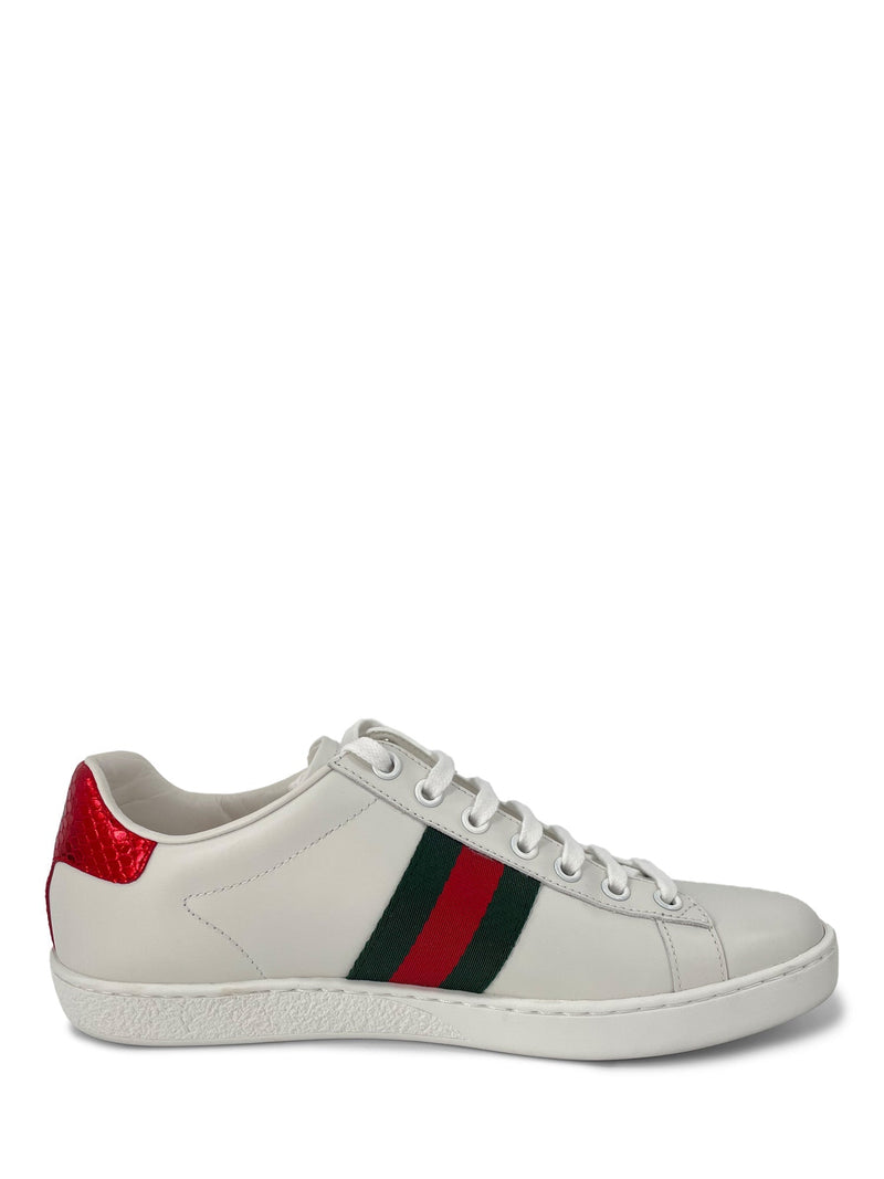 Gucci Logo Leather Web Stripe Bee Sneakers White-designer resale