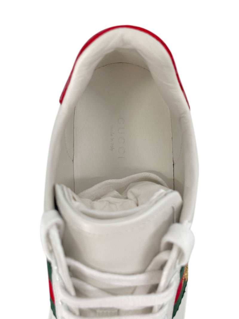 Gucci Logo Leather Web Stripe Bee Sneakers White-designer resale