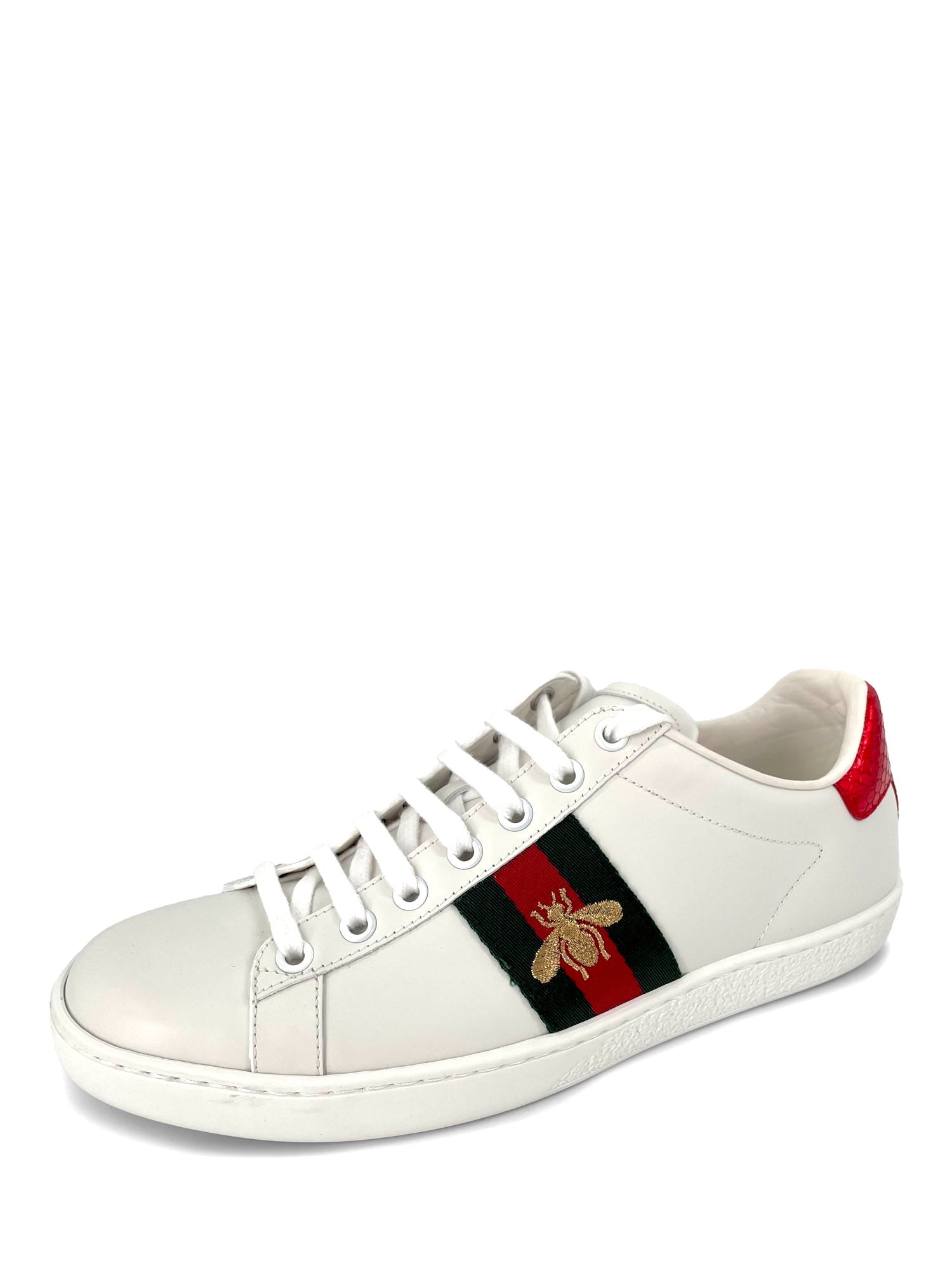 Gucci Logo Leather Web Stripe Bee Sneakers White-designer resale